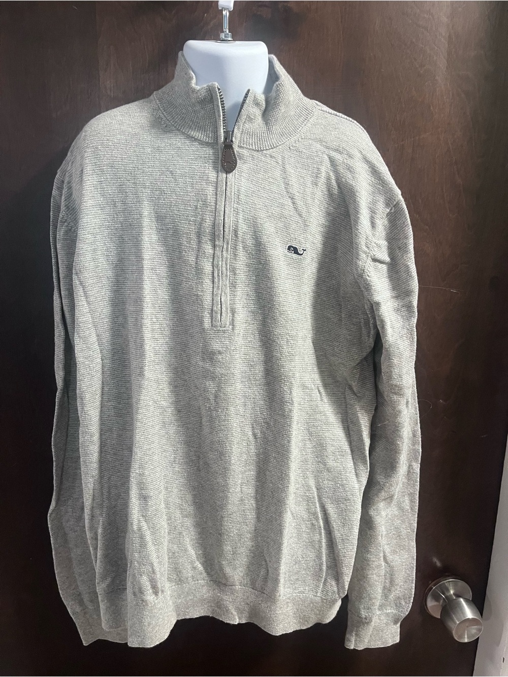 VINEYARD VINES Boys Grey 1/4 Zip Sweater Whale Cotton Cashmere Sz Large (16)